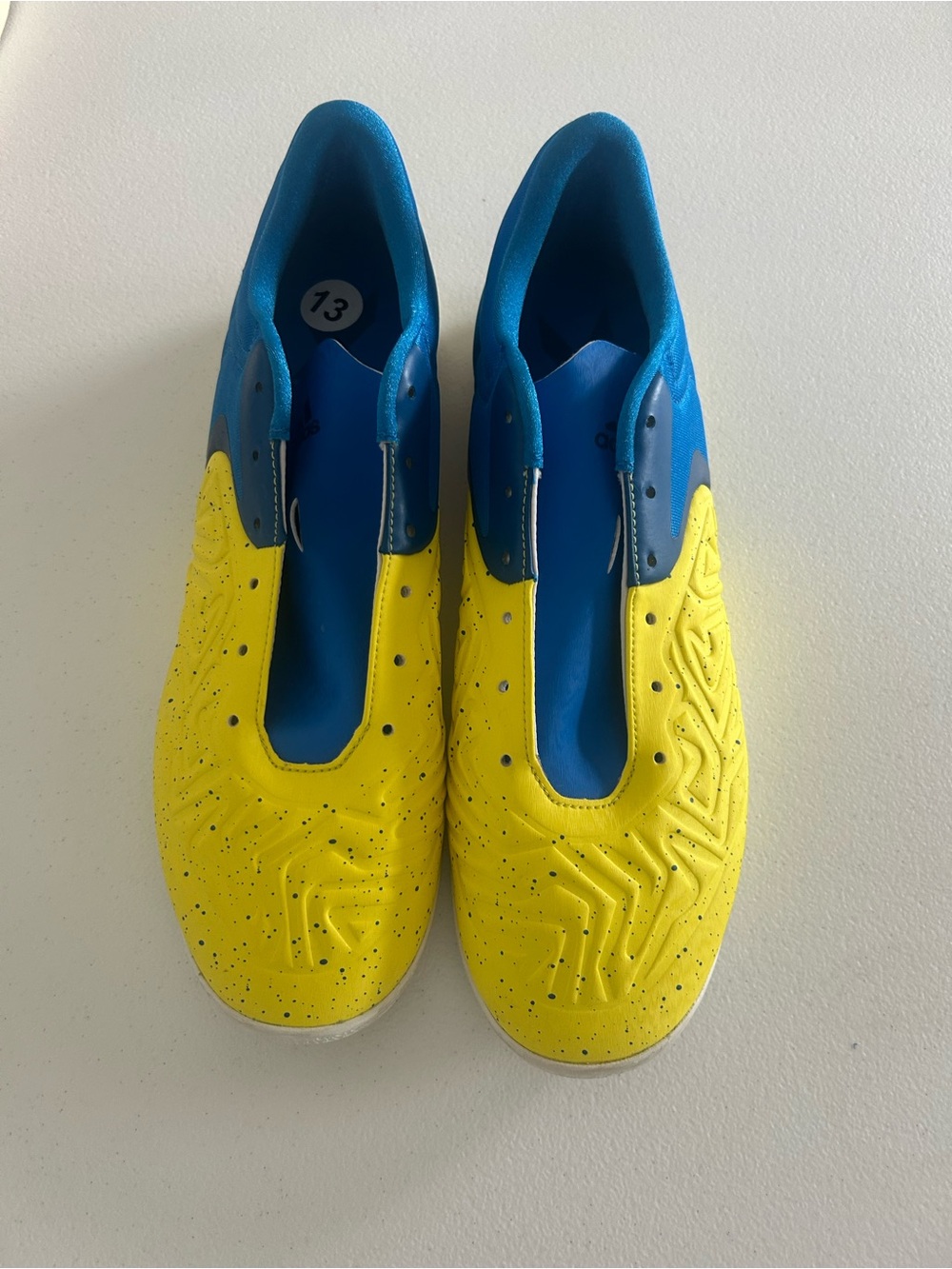 adidas Men's Yellow and Blue Slip-On Soccer Shoes
